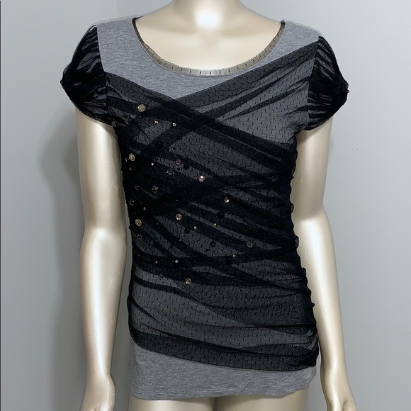 White House Black Market Tops - White House black market gray top w/ jeweled mesh